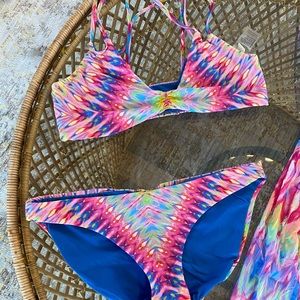 PilyQ tie dye bikini with matching cover up.